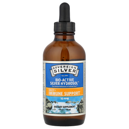 Sovereign Silver, Bio-Active Silver Hydrosol ™ Dropper-Top, Daily + Immune Support, 10 PPM, 4 fl oz (118 ml)