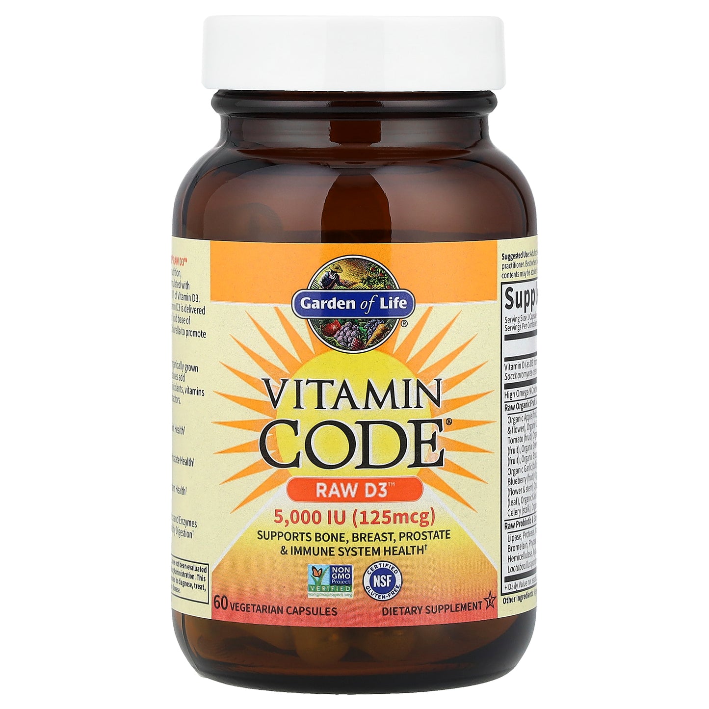 Garden of Life, Vitamin Code®, RAW D3™, 125 mcg (5,000 IU), 60 Vegetarian Capsules