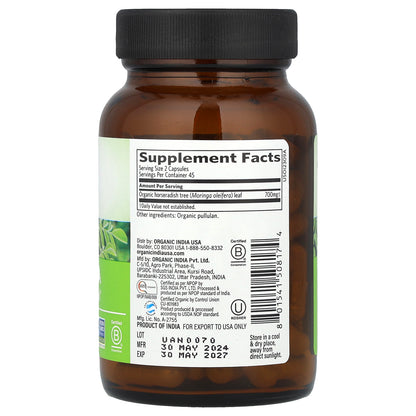Organic India, Moringa, 90 Vegetarian Caps (350 mg per Capsule)
