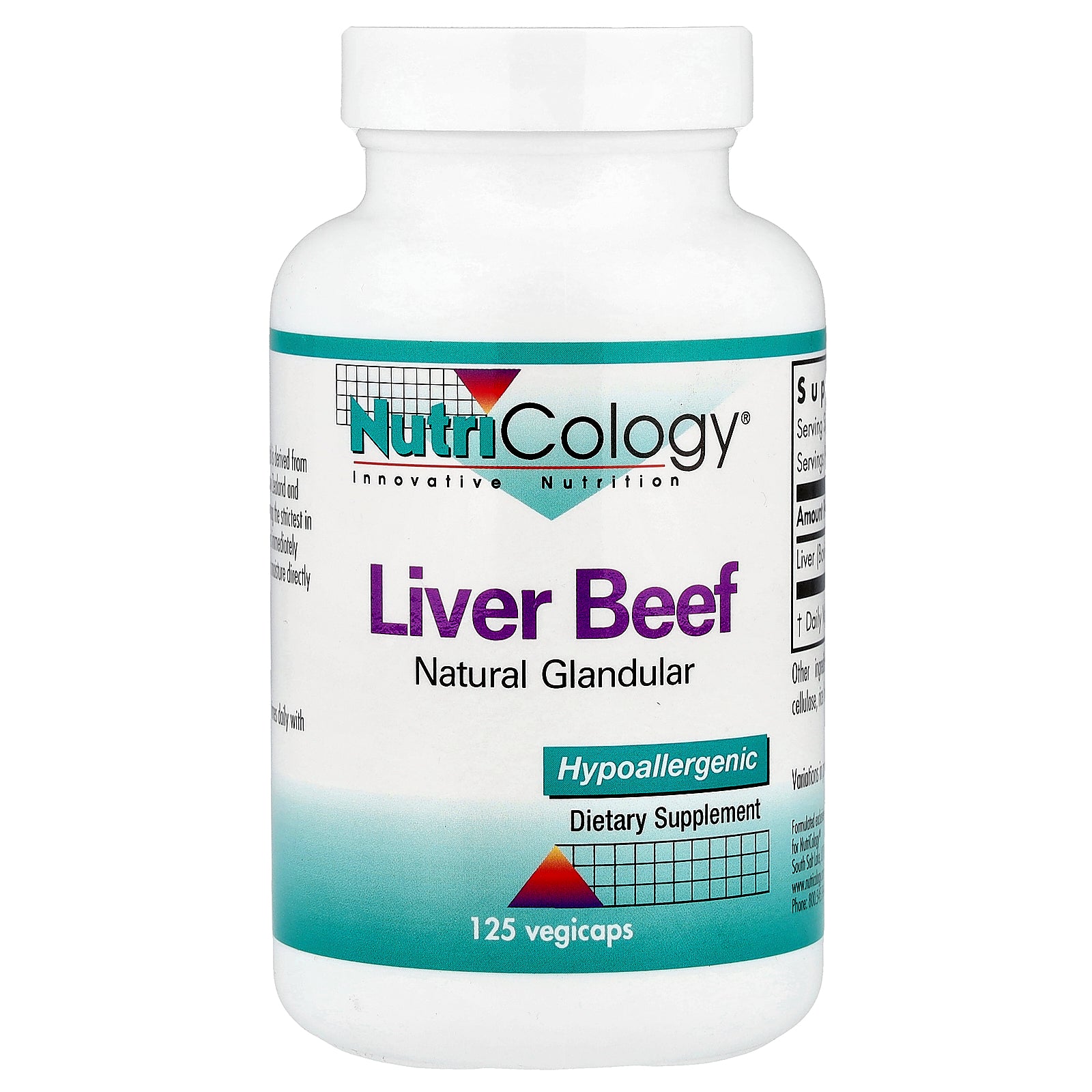 Nutricology, Liver Beef, Natural Glandular, 125 Vegicaps