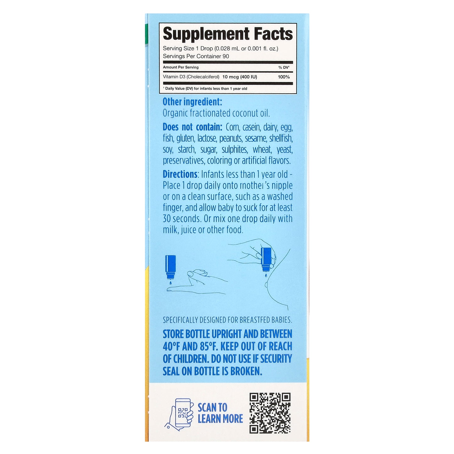 Ddrops, Baby, Organic Liquid Vitamin D3, 10 mcg (400 IU), 90 Drops, 0.08 fl oz (2.5 ml)