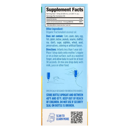 Ddrops, Baby, Organic Liquid Vitamin D3, 10 mcg (400 IU), 90 Drops, 0.08 fl oz (2.5 ml)