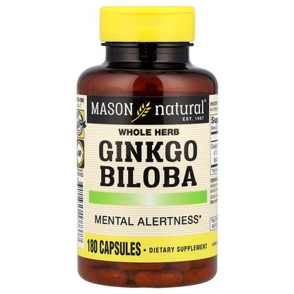 Mason Natural, Whole Herb Ginkgo Biloba, 180 Capsules (125 mg per Capsule)