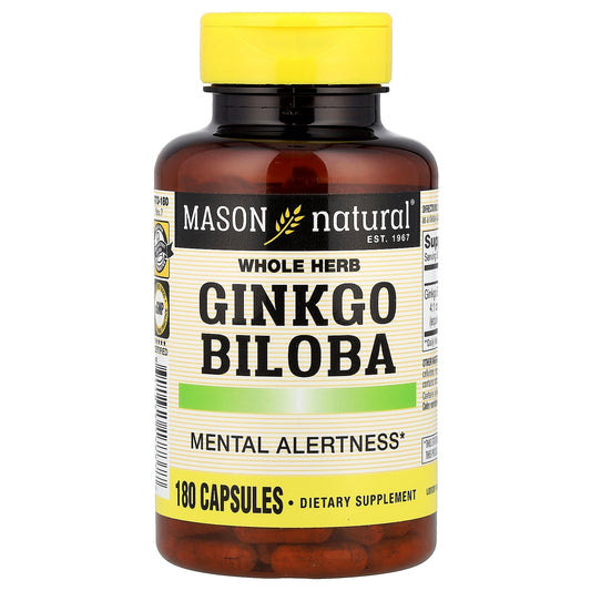 Mason Natural, Whole Herb Ginkgo Biloba, 180 Capsules (125 mg per Capsule)