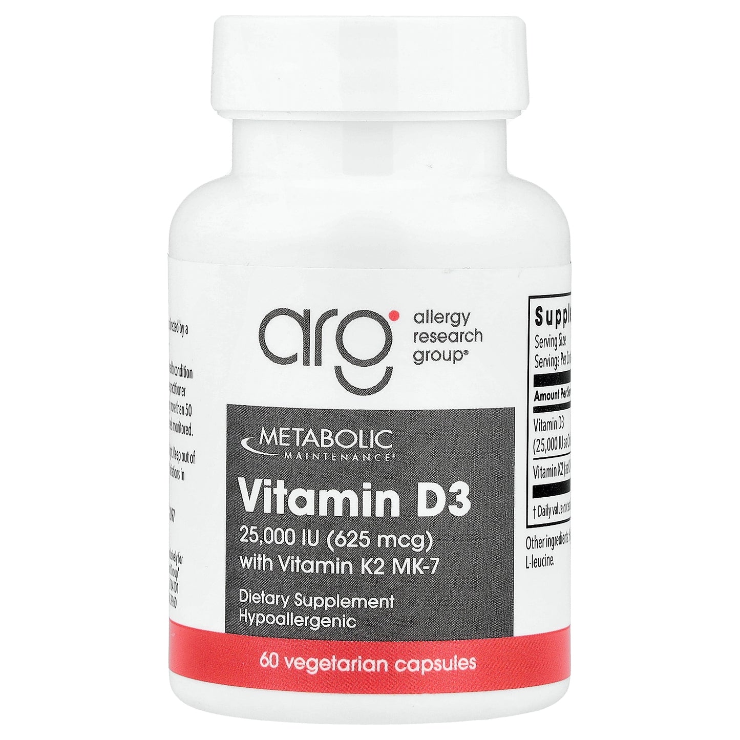 Metabolic Maintenance, Vitamin D3 with Vitamin K2 MK-7, 60 Vegetarian Capsules