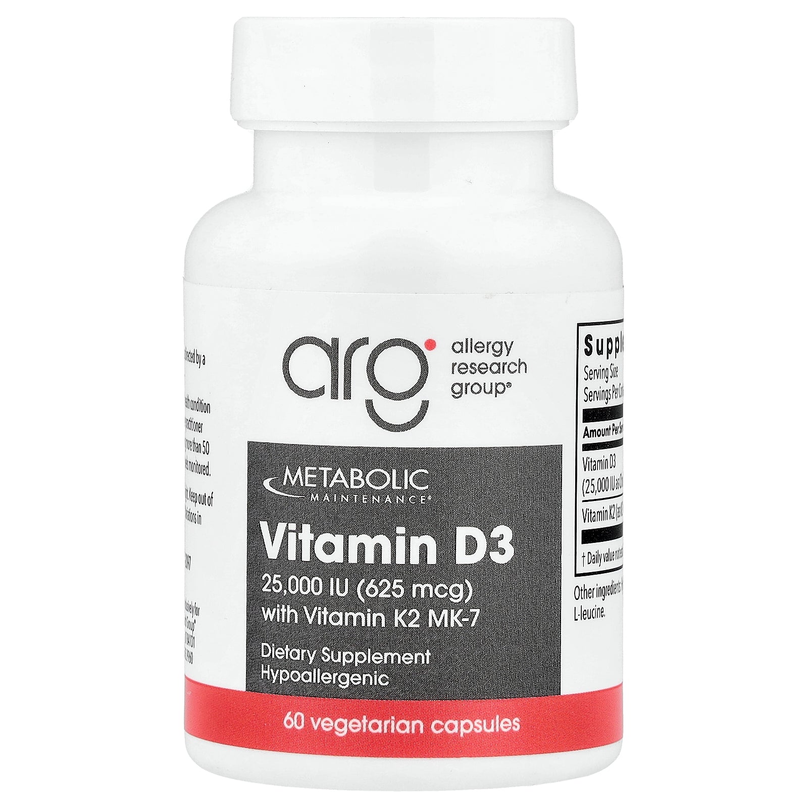 Metabolic Maintenance, Vitamin D3 with Vitamin K2 MK-7, 60 Vegetarian Capsules