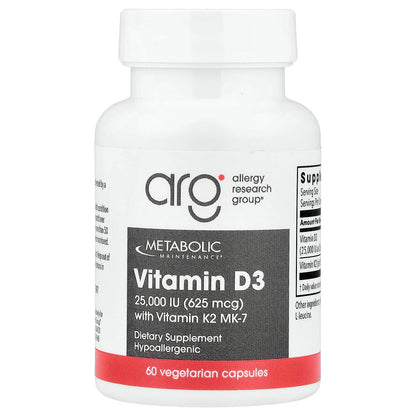 Metabolic Maintenance, Vitamin D3 with Vitamin K2 MK-7, 60 Vegetarian Capsules