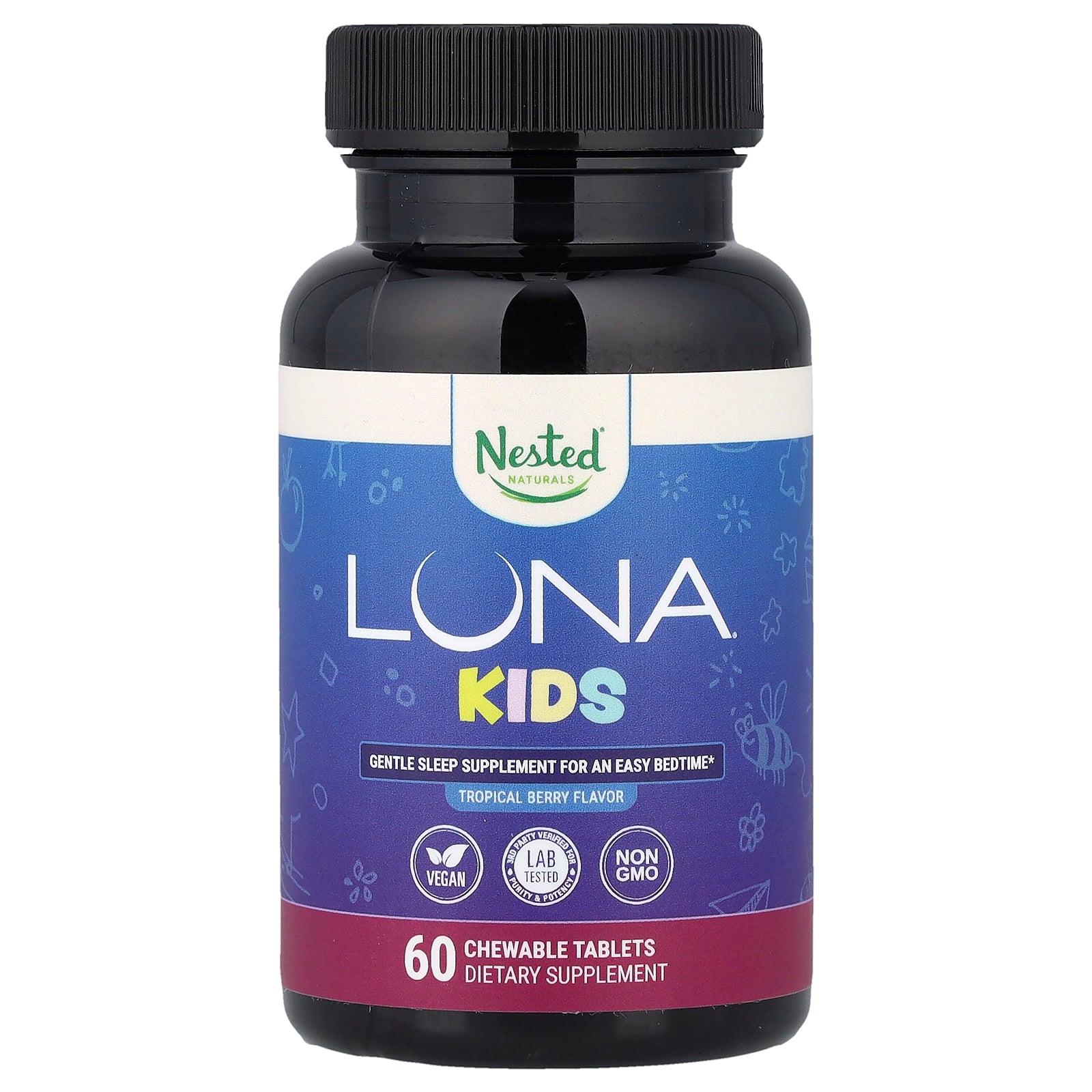 Nested Naturals, Luna® Kids, Gentle Sleep Supplement, Tropical Berry , 60 Chewable Tablets
