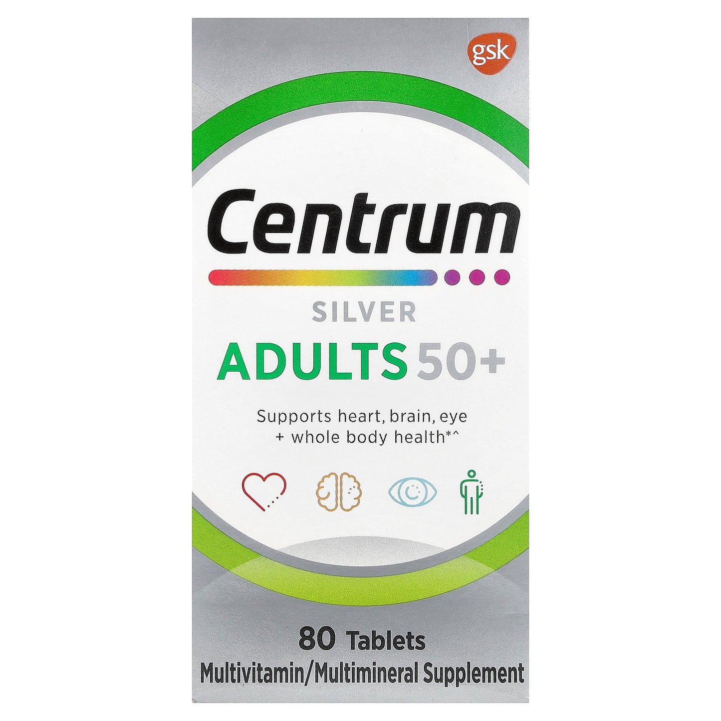Centrum, Silver, Adults 50+, 80 Tablets