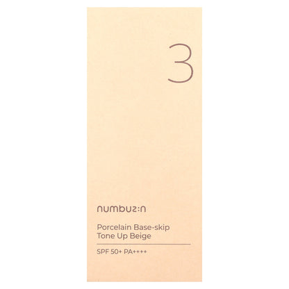 Numbuzin, No.3 Porcelain Base-Skip, Tone Up Beige, SPF 50+ PA++++, 1.69 fl oz (50 ml)