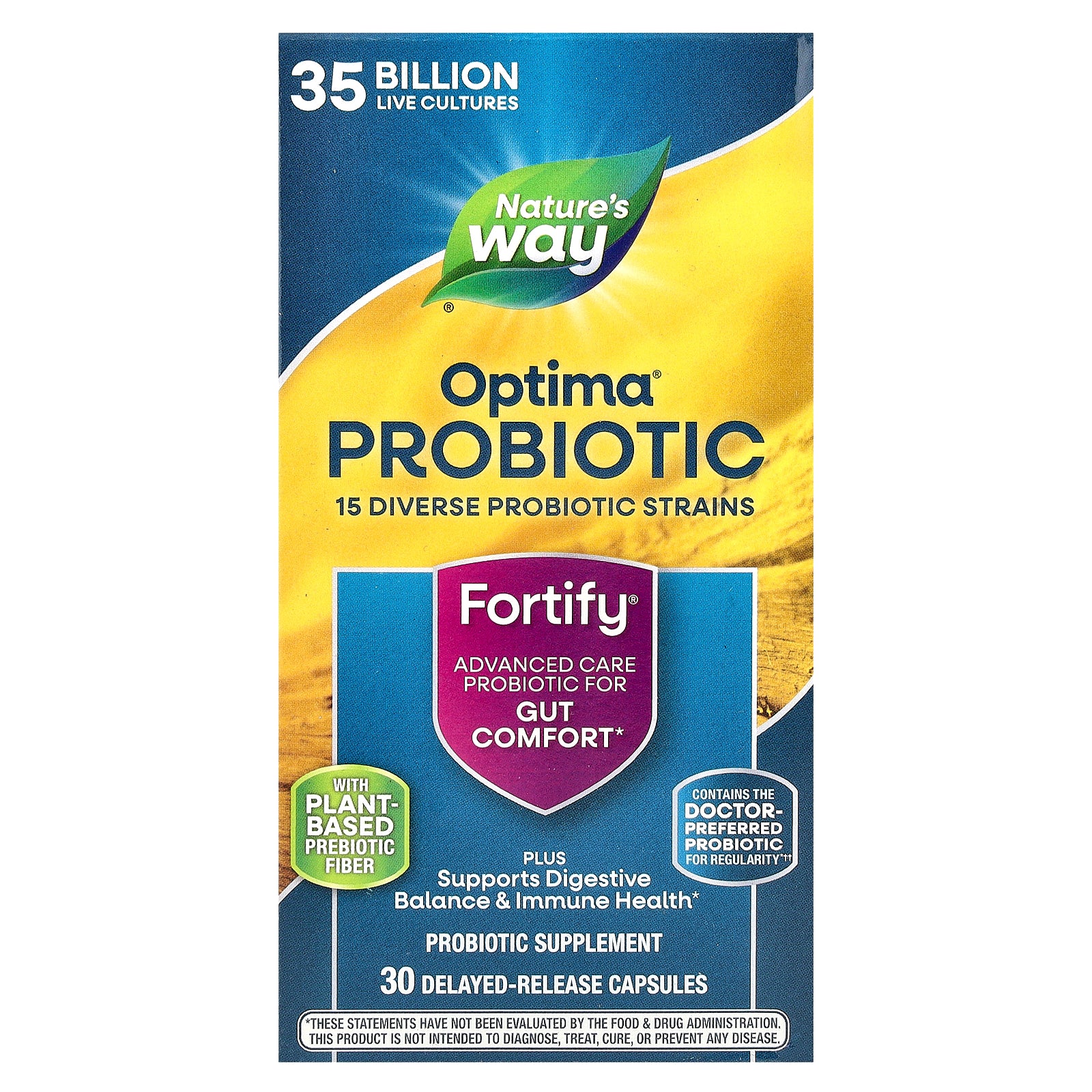 Nature's Way, Optima® Probiotic, Fortify®, Gut Comfort, 35  Billion, 30 Delayed-Release Capsules