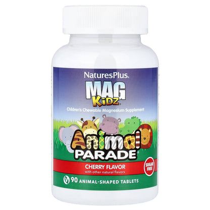 NaturesPlus, MagKidz®, Animal Parade®, Children's Chewable Magnesium, Cherry, 90 Animal-Shaped Tablets (50 mg per Tablet)