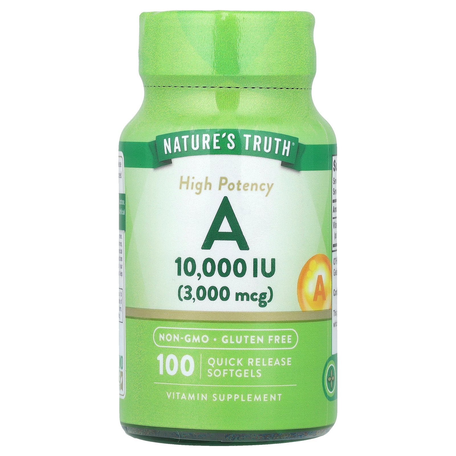 Nature's Truth, Vitamin A, High Potency, 3,000 mcg (10,000 IU), 100 Quick Release Softgels