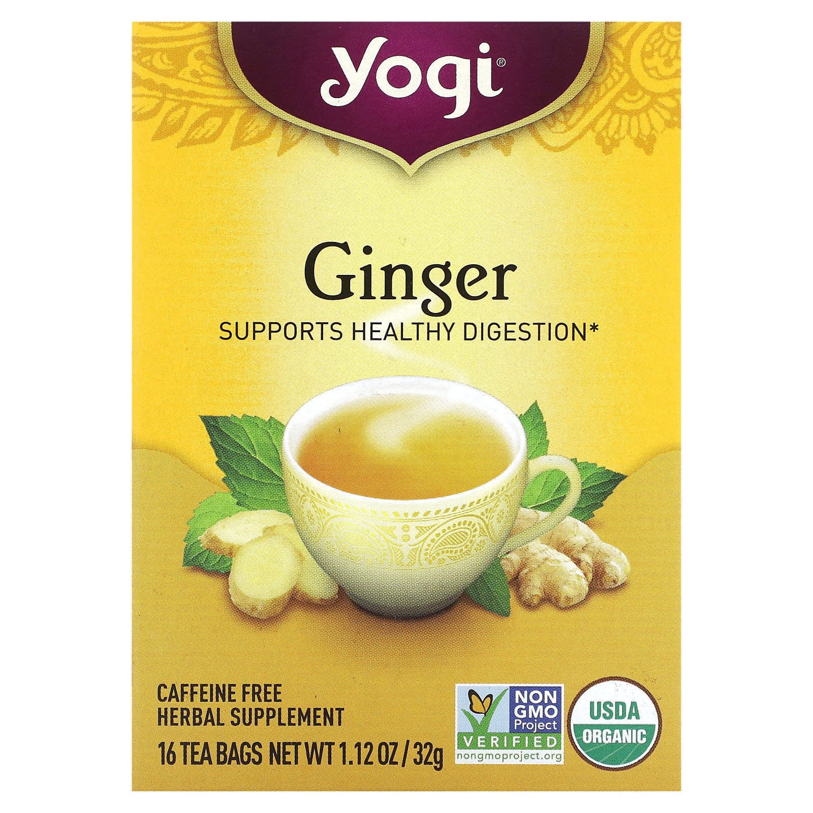 Yogi Tea, Ginger, Caffeine Free, 16 Tea Bags, 1.12 oz (32 g)