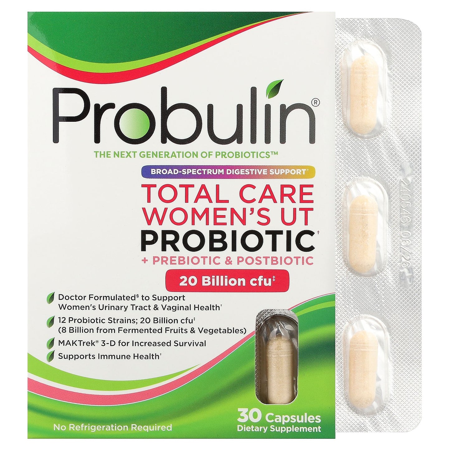 Probulin, Total Care Women’s UT Probiotic + Prebiotic & Postbiotic, 30 Capsules