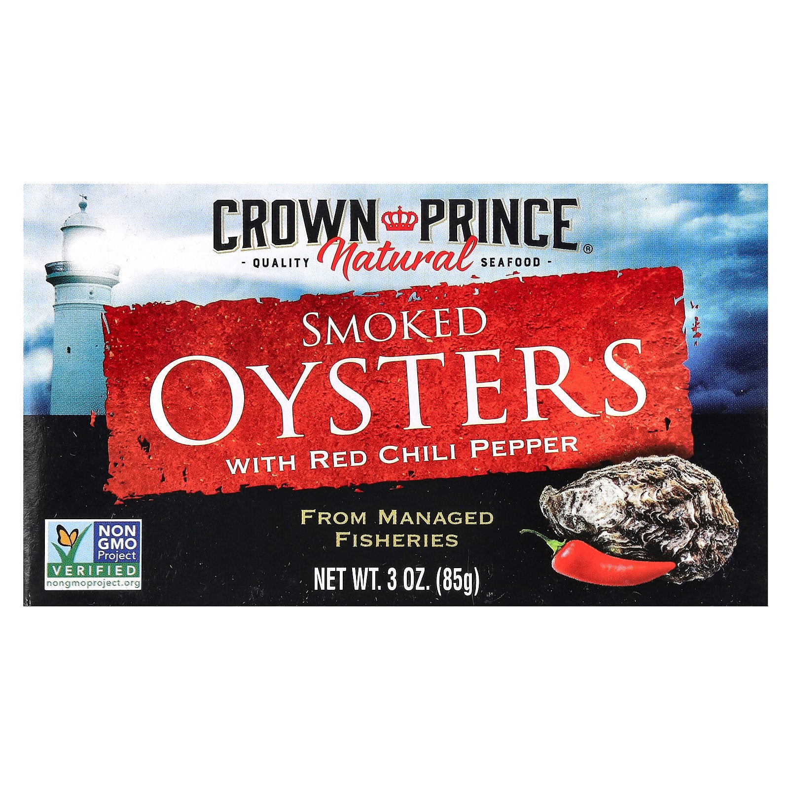 Crown Prince Natural, Smoked Oysters with Red Chili Pepper, 3 oz (85 g)