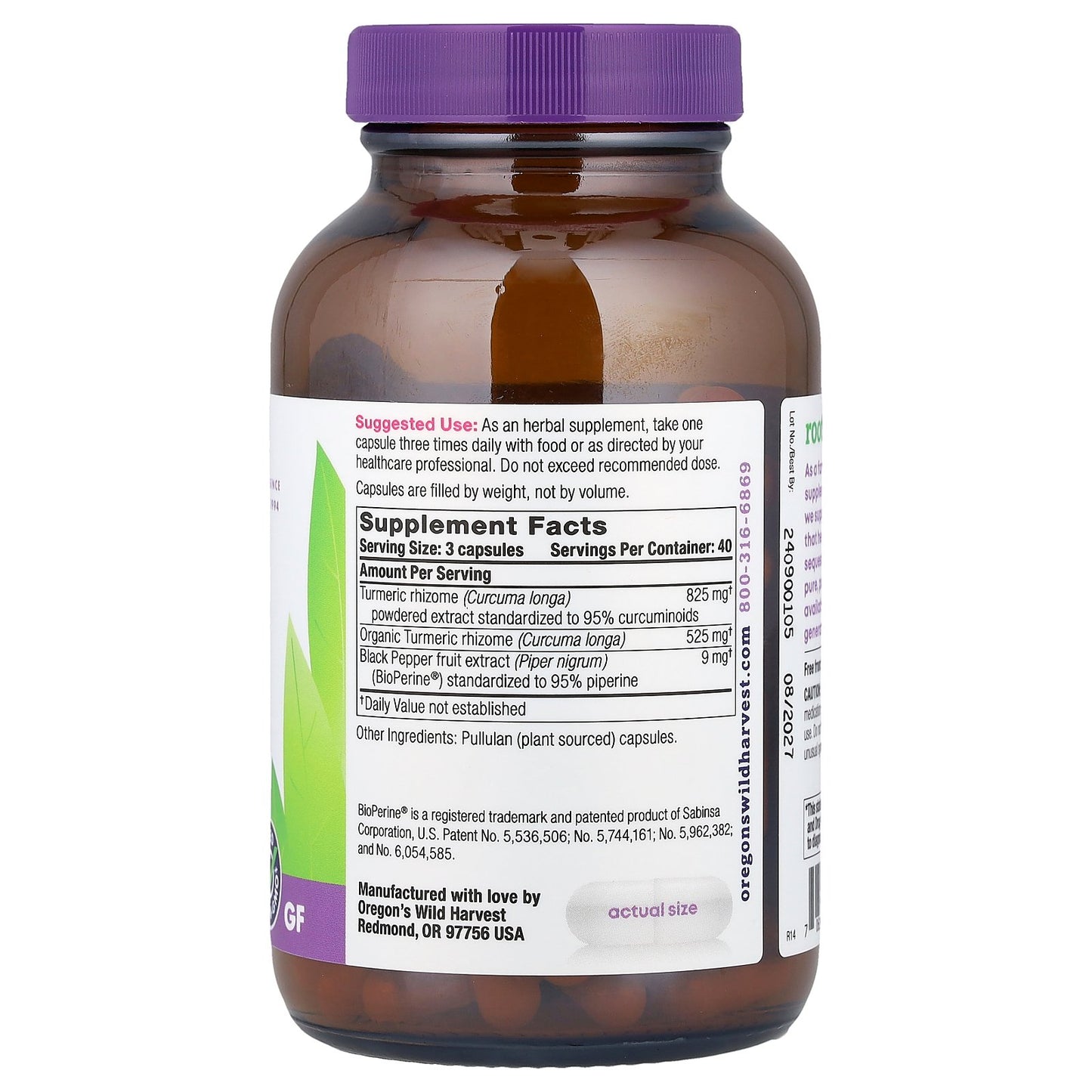 Oregon's Wild Harvest, Turmeric, 120 Vegan Capsules