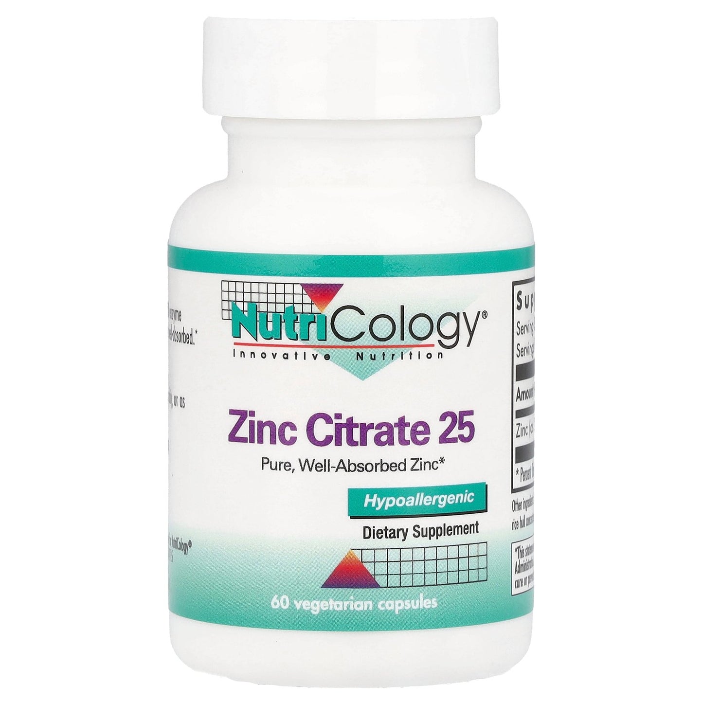 Nutricology, Zinc Citrate 25, 25 mg, 60 Vegetarian Capsules