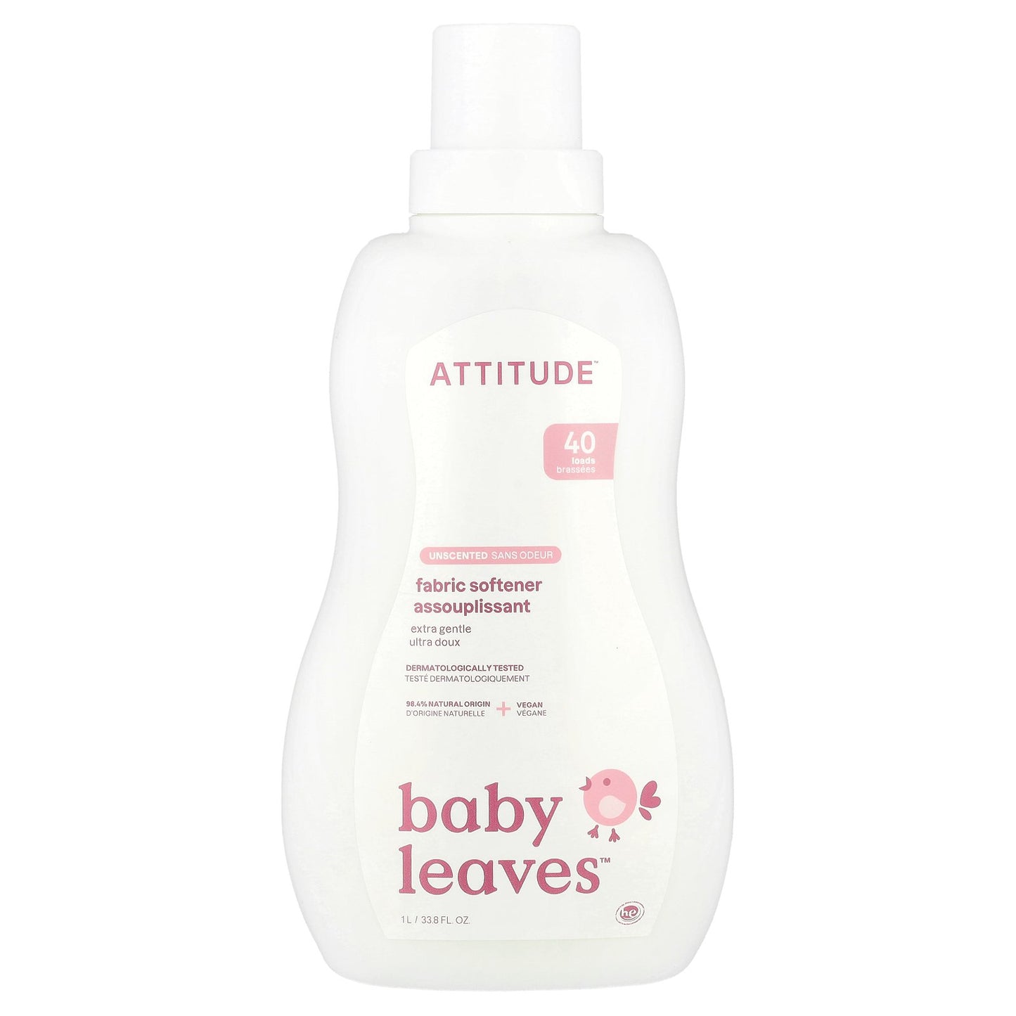ATTITUDE, Baby Leaves™, Fabric Softener, Unscented, 40 Loads, 33.8 fl oz (1 L)
