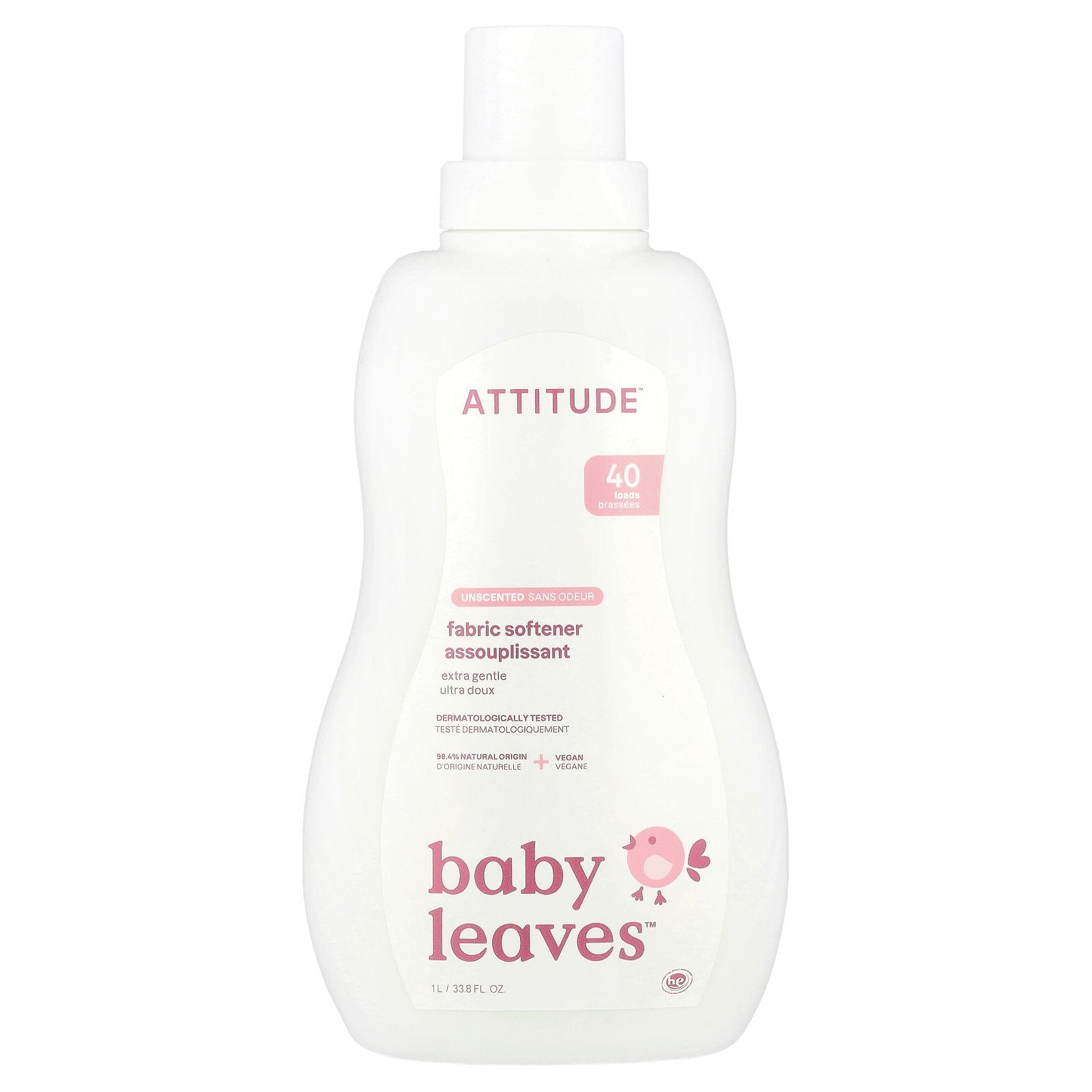 ATTITUDE, Baby Leaves™, Fabric Softener, Unscented, 40 Loads, 33.8 fl oz (1 L)