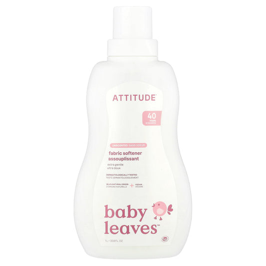 ATTITUDE, Baby Leaves™, Fabric Softener, Unscented, 40 Loads, 33.8 fl oz (1 L)