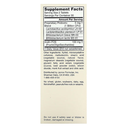 Jarrow Formulas, Vegan Jarro-Dophilus® Kids, Daily Probiotic + Prebiotic, Raspberry, 60 Chewable Tablets (0.5 Billion CFU per Capsule)