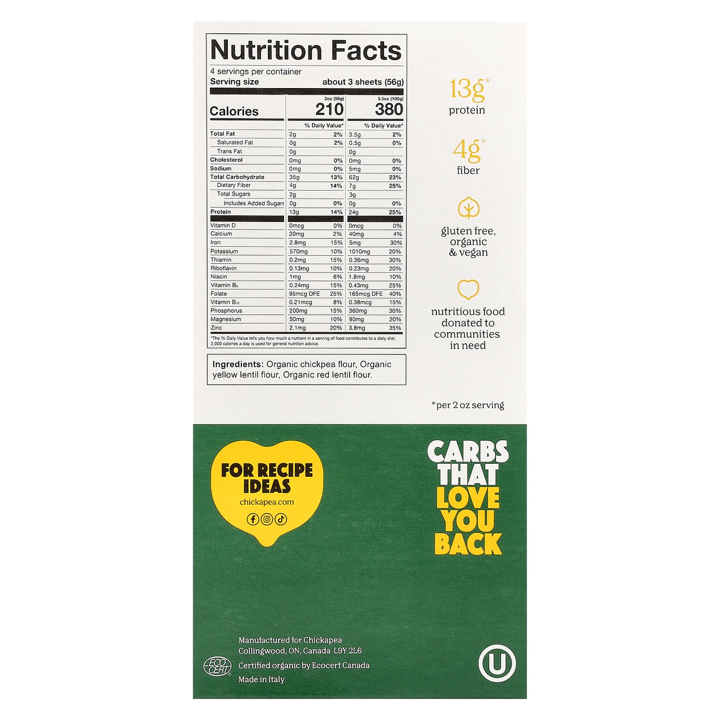 Chickapea, Organic Lasagna, 8 oz (227 g)