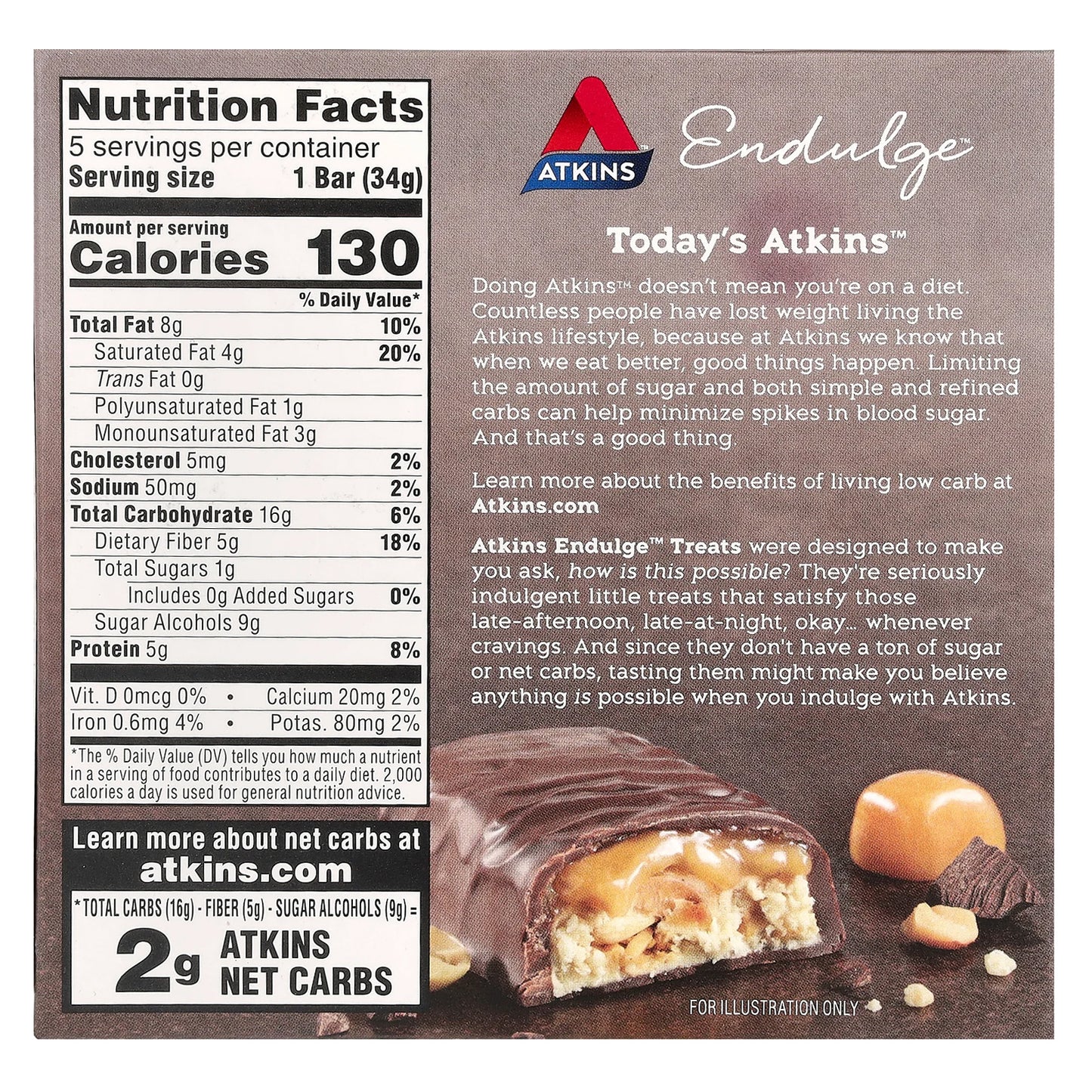 Atkins, Endulge™, Caramel Nut Chew Bar, 5 Bars, 1.2 oz (34 g) Each