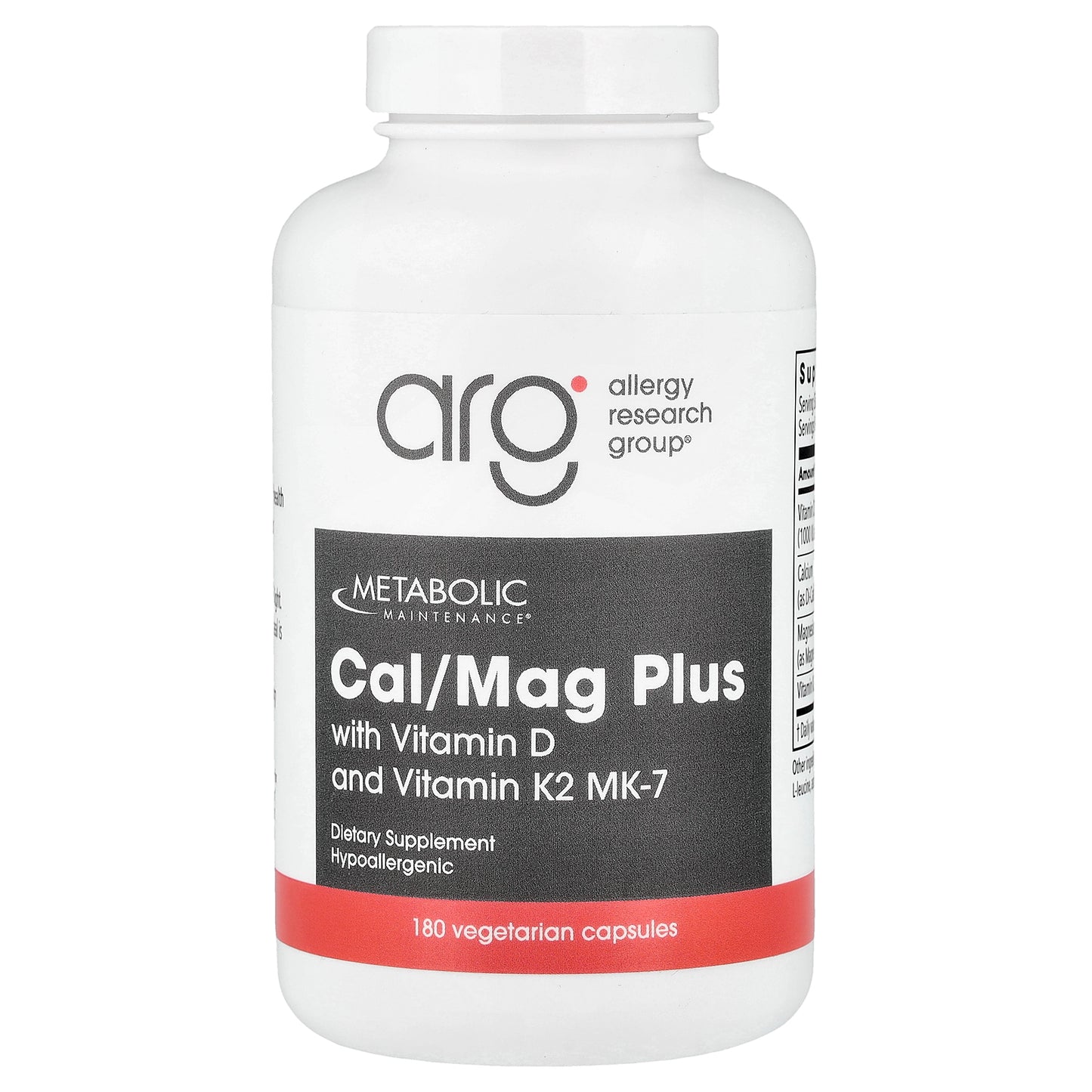 Metabolic Maintenance, Cal/Mag Plus with Vitamin D and Vitamin K2 MK-7, 180 Vegetarian Capsules