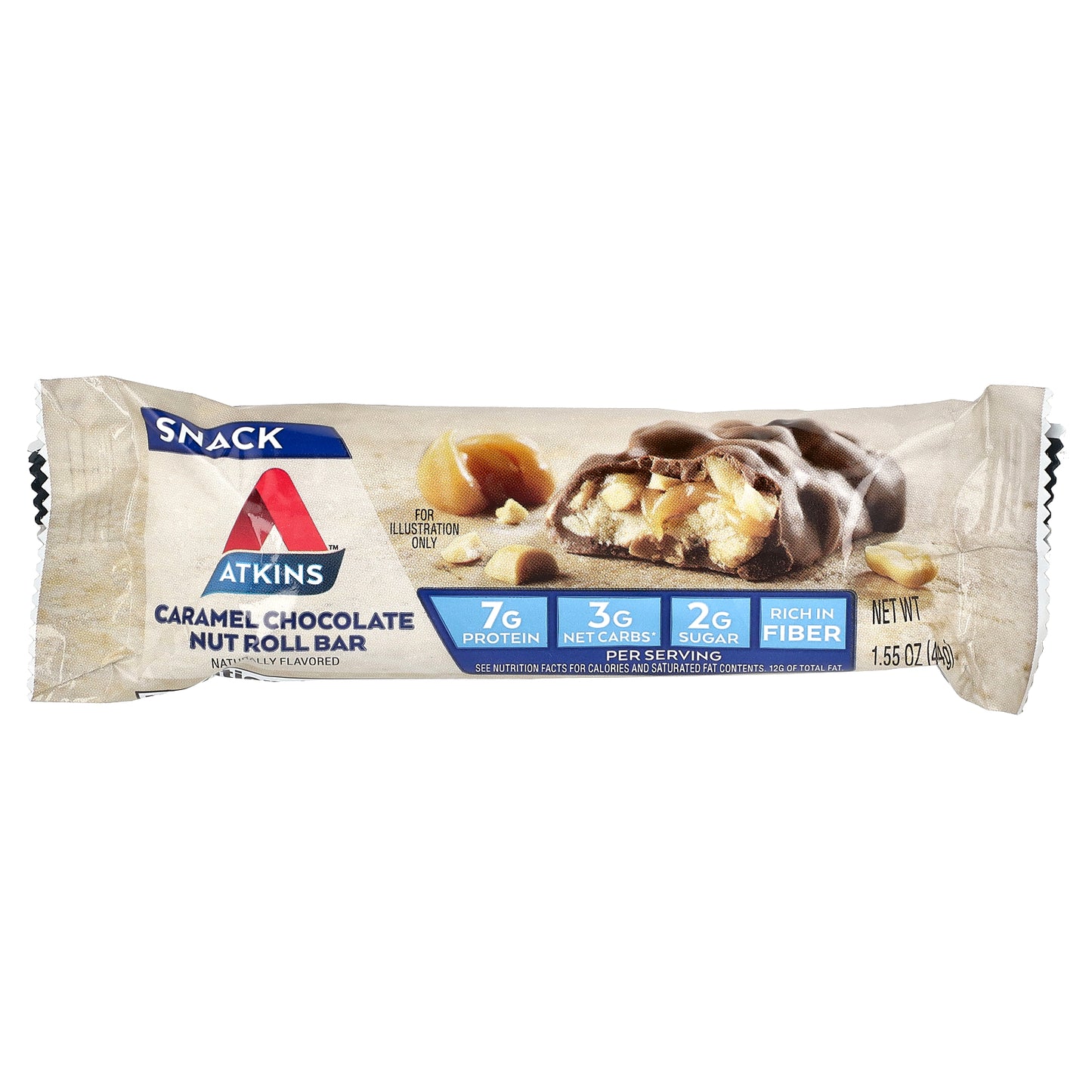 Atkins, Caramel Chocolate Nut Roll Bar, 5 Bars, 1.55 oz (44 g) Each