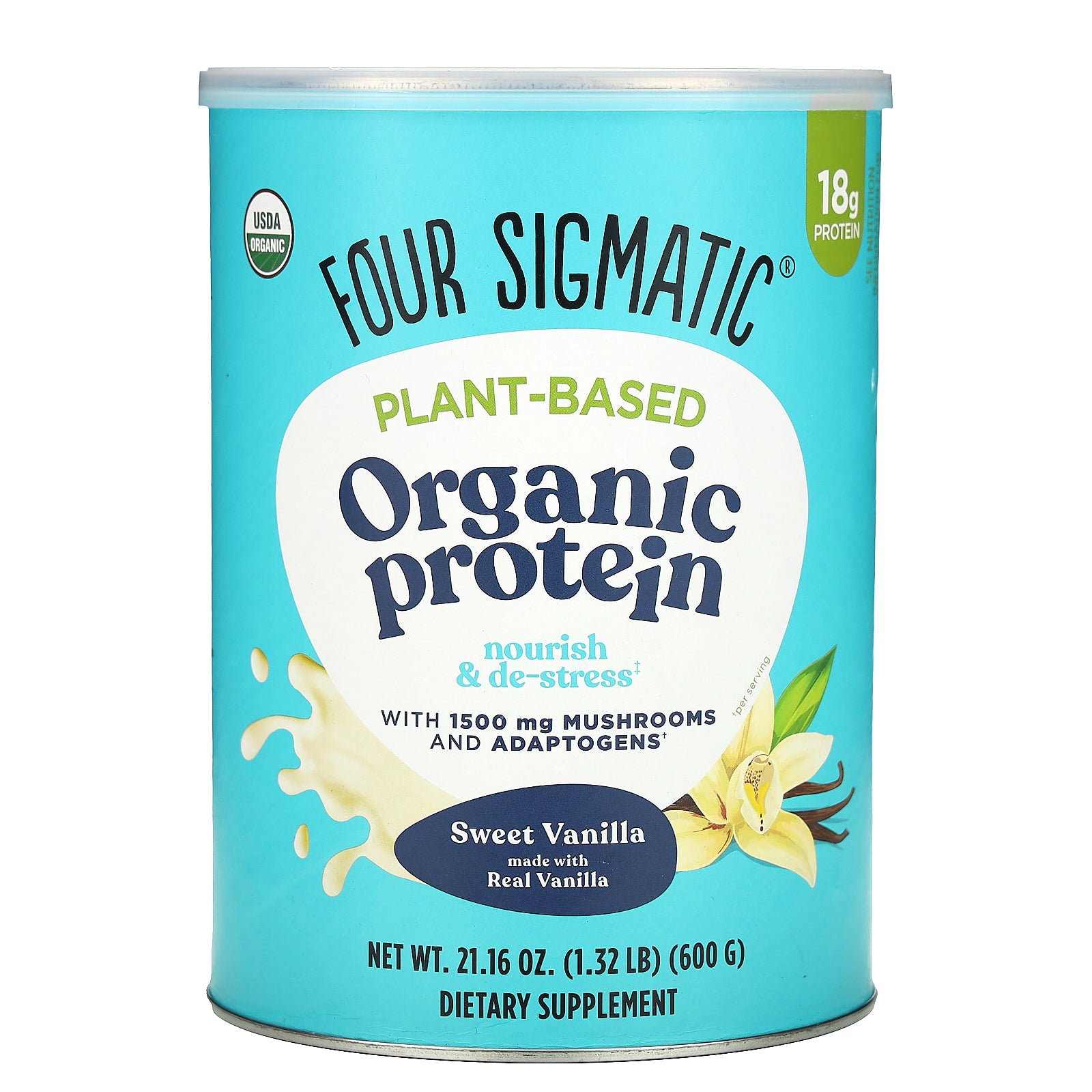 Four Sigmatic, Plant-Based Organic Protein , Sweet Vanilla, 1.32 lb (600 g)