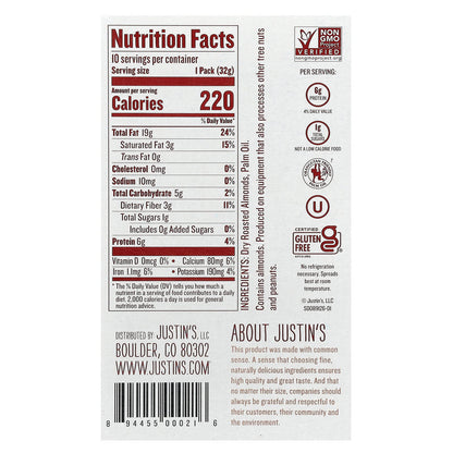 Justin's Nut Butter, Classic Almond Butter, 10 Squeeze Packs, 1.15 oz (32 g) Each