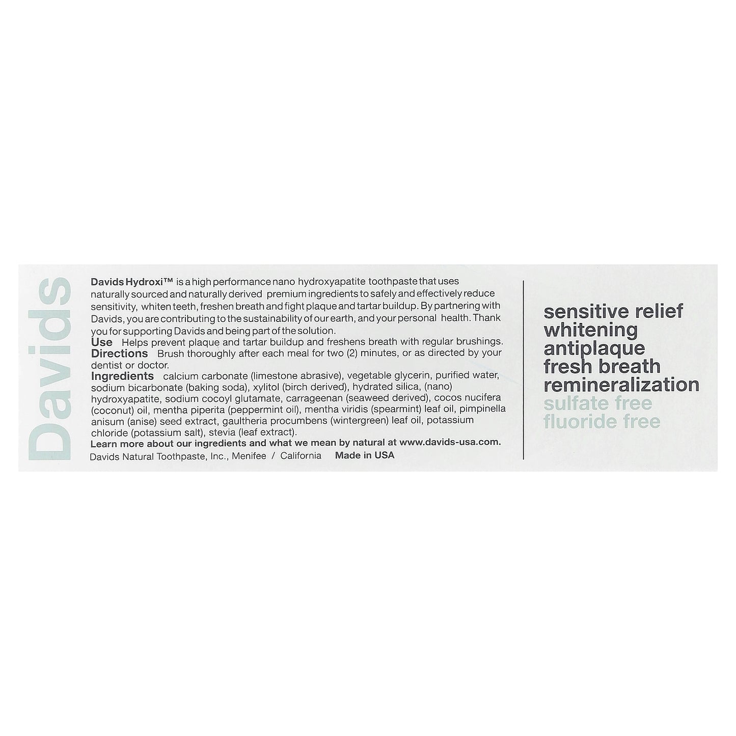 Davids, Sensitive + Whitening Toothpaste, Natural Peppermint, 1.75 oz (50 g)