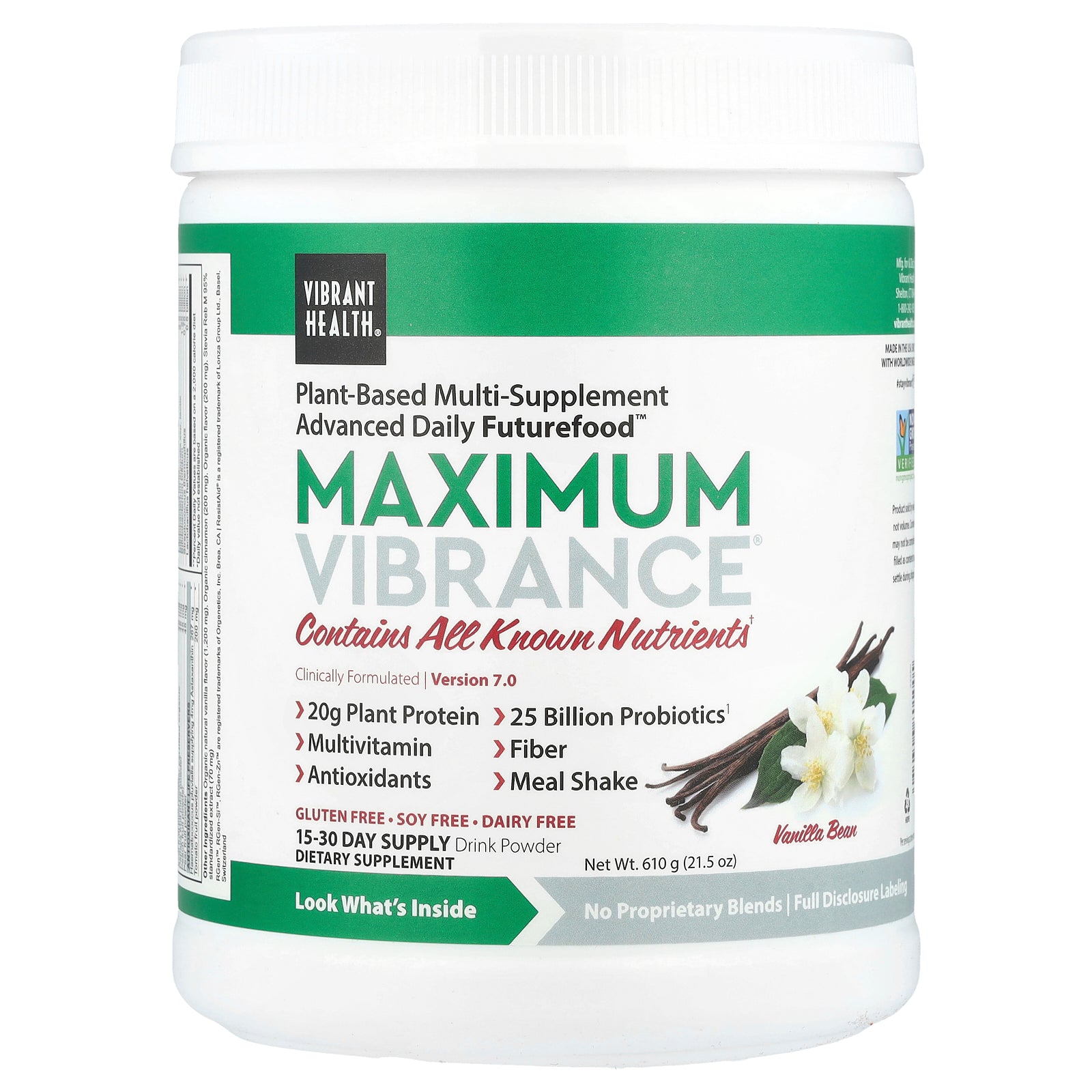 Vibrant Health, Maximum Vibrance®, Version 7.0, Vanilla Bean, 21.5 oz (610 g)