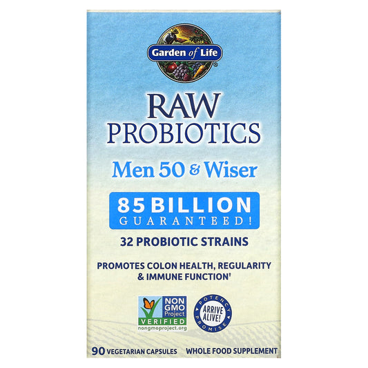 Garden of Life, RAW Probiotics, Men 50 & Wiser, 85 Billion, 90 Vegetarian Capsules (28.33 Billion Live Cultures per Capsule)