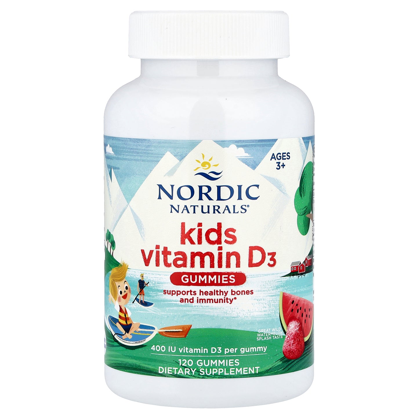 Nordic Naturals, Kids Vitamin D3 Gummies, Ages 3+, Wild Watermelon Splash, 10 mcg (400 IU), 120 Gummies
