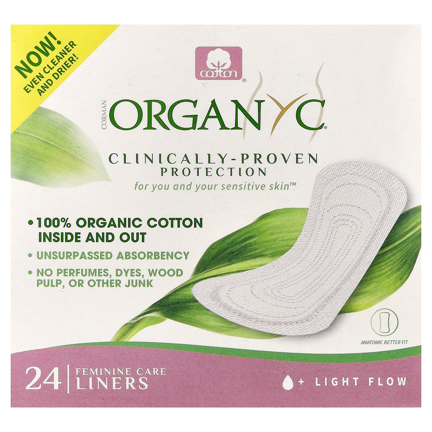 Organyc, Cotton Panty Liners, Light Flow, 24 Panty Liners