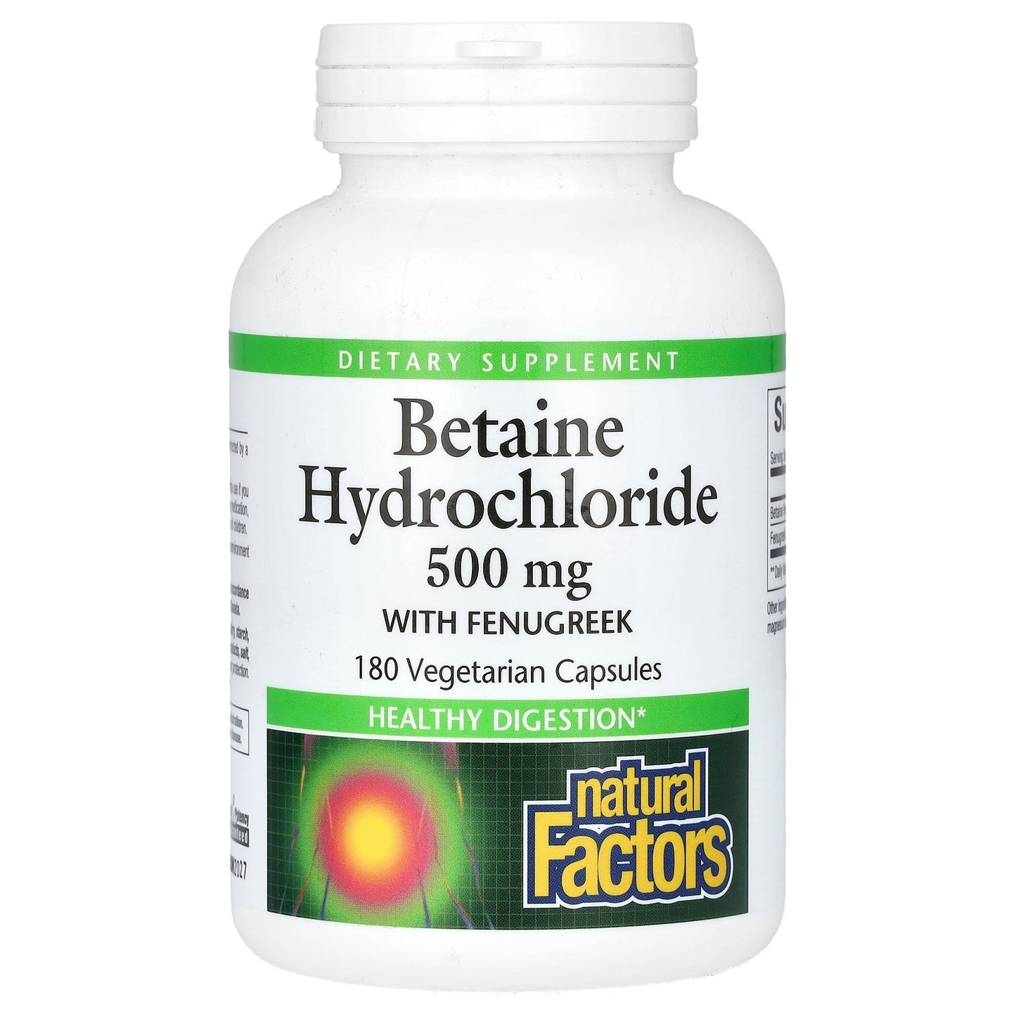 Natural Factors, Betaine Hydrochloride with Fenugreek, 500 mg, 180 Vegetarian Capsules