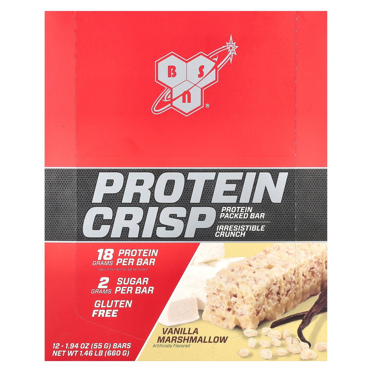 BSN, Protein Crisp, Vanilla Marshmallow, 12 Bars, 1.94 oz (55 g) Each