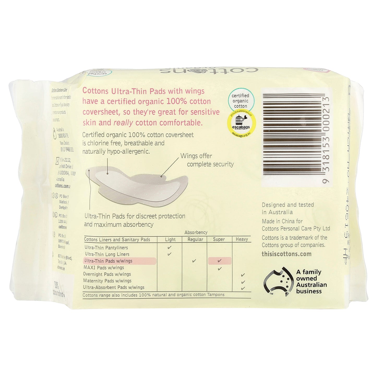 Cottons, Ultra-Thin Pads with Wings, Super, 12 Pads