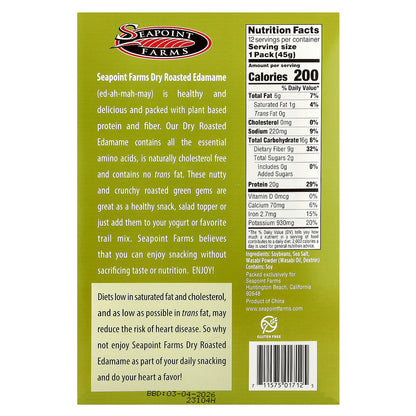 Seapoint Farms, Dry Roasted Edamame, Wasabi, 12 Packs, 1.58 oz (45 g) Each