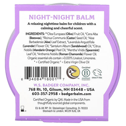 Badger, Organic Night-Night Balm, Lavender and Chamomile, 2 oz (56 g)