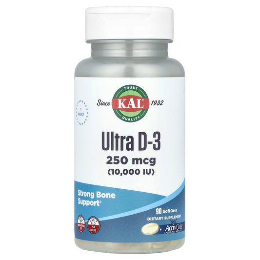 KAL, Ultra D-3, 250 mcg (10,000 IU), 90 Softgels