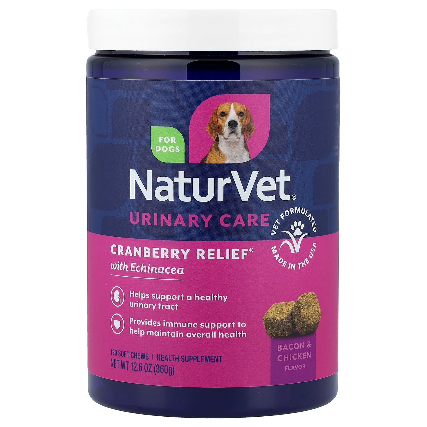 NaturVet, Cranberry Relief® With Echinacea, For Dogs, Bacon & Chicken, 120 Soft Chews, 12.6 oz (360 g)