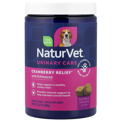 NaturVet, Cranberry Relief® With Echinacea, For Dogs, Bacon & Chicken, 120 Soft Chews, 12.6 oz (360 g)