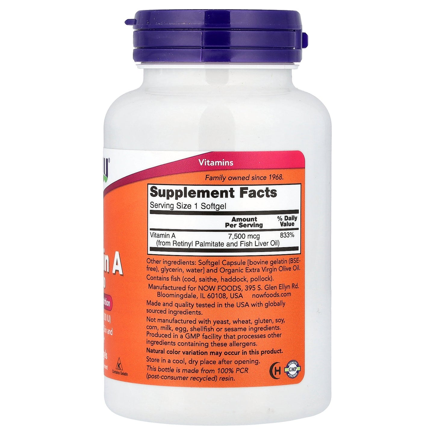 NOW Foods, Vitamin A, 7,500 mcg (25,000 IU), 250 Softgels