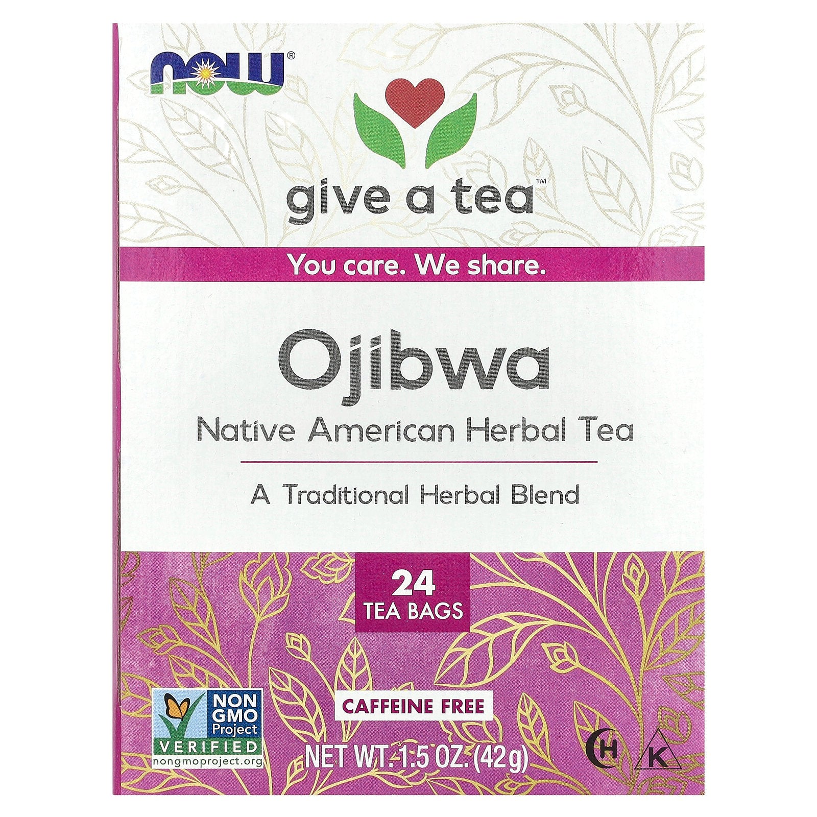 NOW Foods, Ojibwa Tea, Caffeine Free, 24 Tea Bags, 1.5 oz (42 g)
