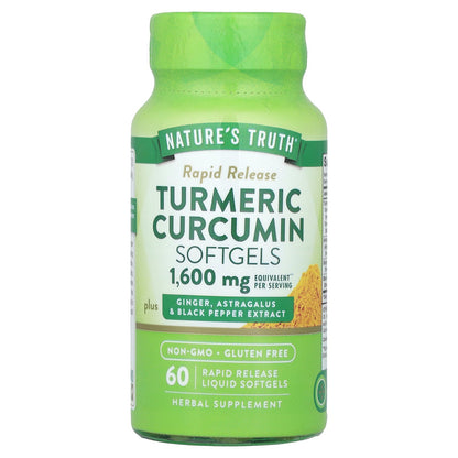 Nature's Truth, Turmeric Curcumin plus Ginger, Astragalus & Black Pepper Extract, 60 Rapid Release Liquid Softgels