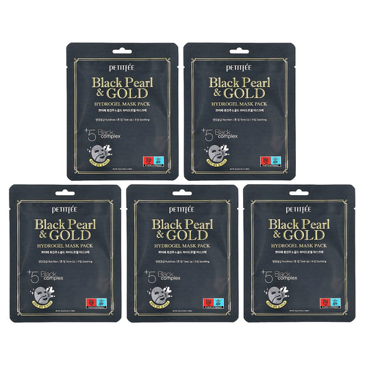 Petitfee, Black Pearl & Gold Hydrogel Beauty Mask Pack, 5 Sheets, 1.12 oz (32 g) Each