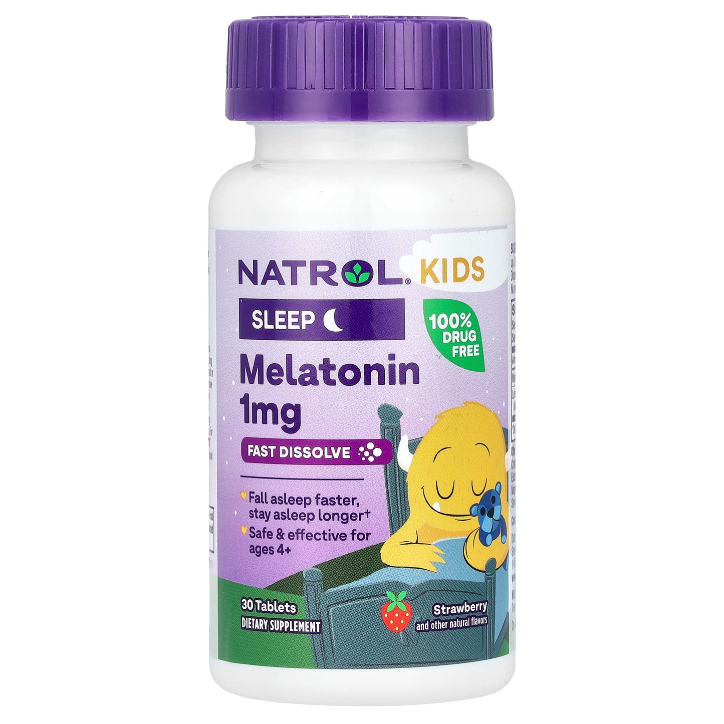 Natrol, Kids, Melatonin, Fast Dissolve, Ages 4+, Strawberry, 30 Tablets